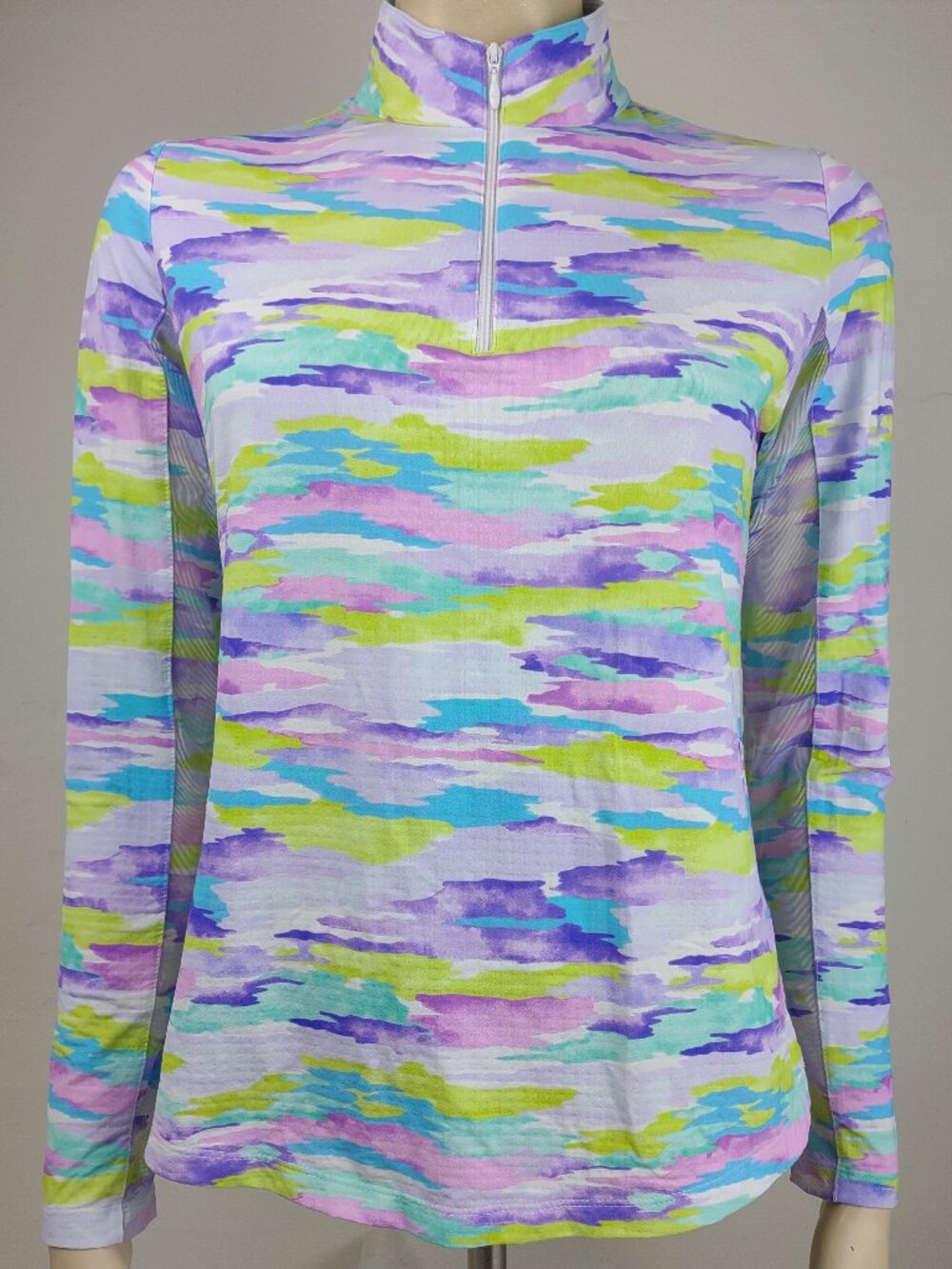 IBKUL blue green purple 1/4 zip performance pullover top shirt ladies Small